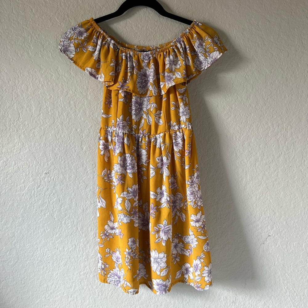 Yellow Floral Off the Shoulder Dress